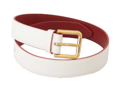 Ceinture Dolce &amp; Gabbana en cuir de veau blanc bicolore avec boucle en métal doré