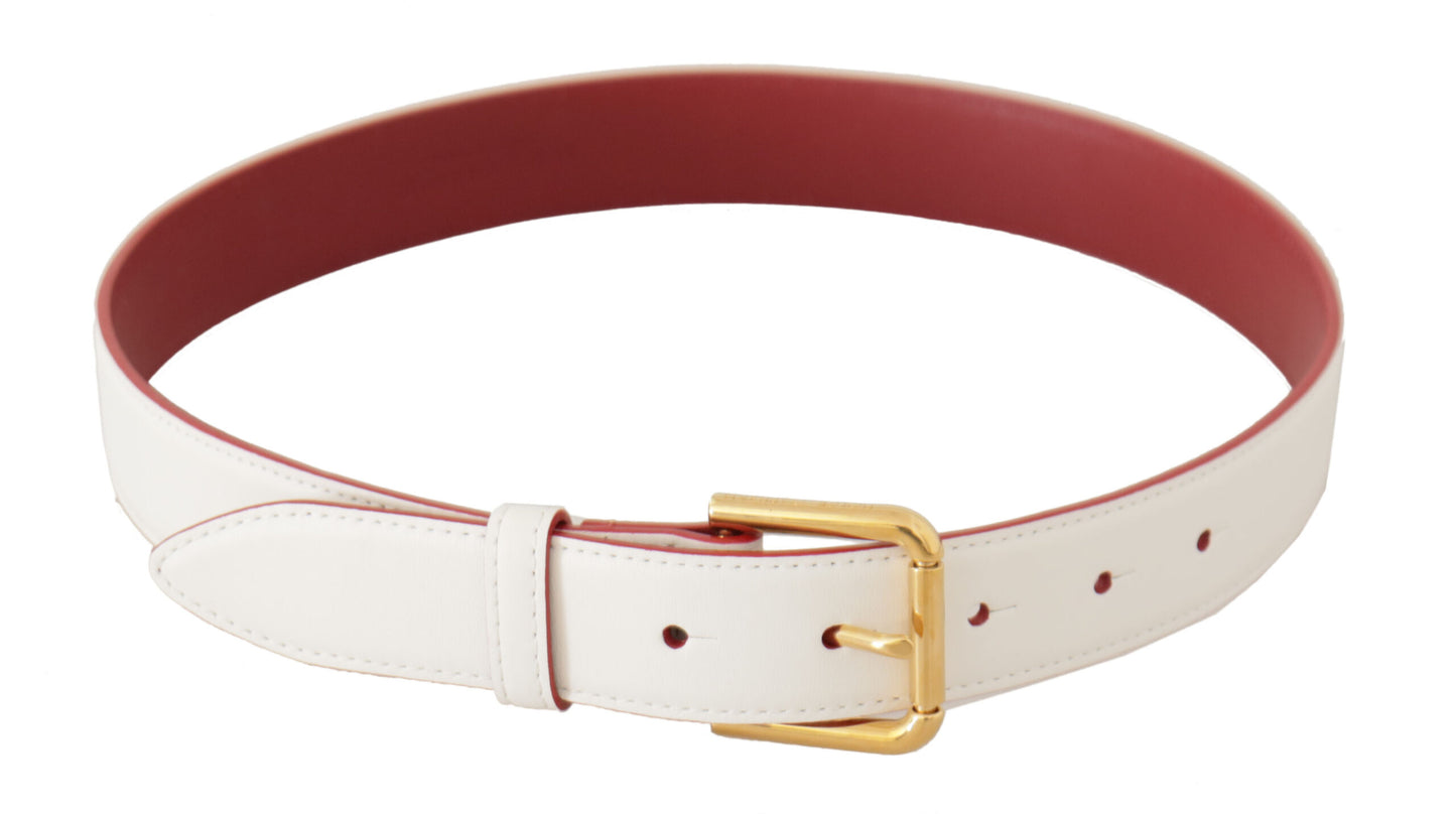 Ceinture Dolce &amp; Gabbana en cuir de veau blanc bicolore avec boucle en métal doré