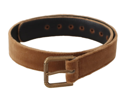 Ceinture Dolce &amp; Gabbana en velours marron avec boucle en métal et logo vintage bronze