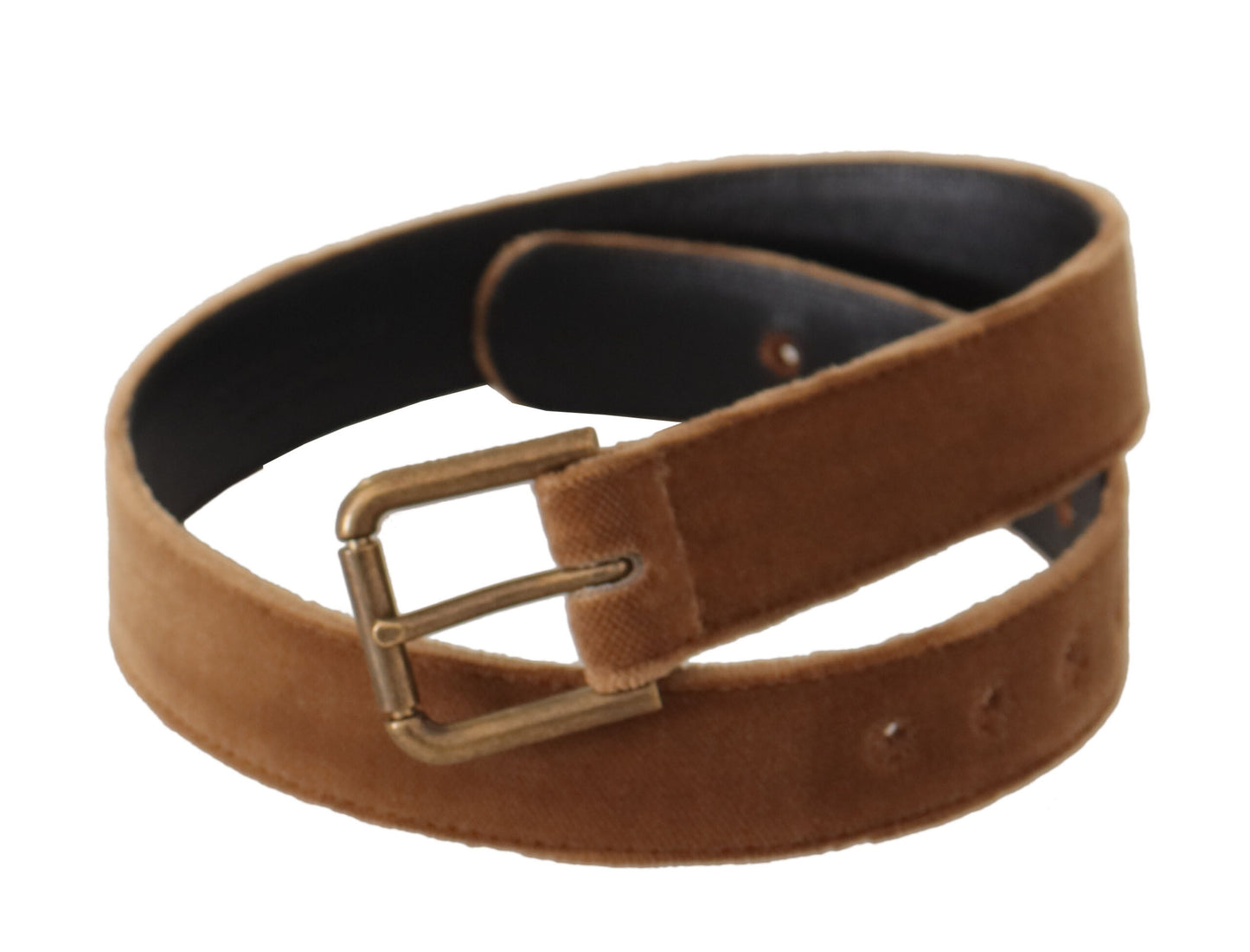 Ceinture Dolce &amp; Gabbana en velours marron avec boucle en métal et logo vintage bronze