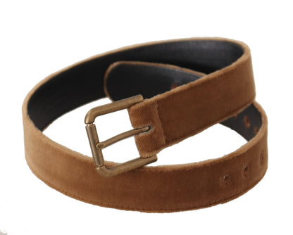 Ceinture Dolce &amp; Gabbana en velours marron avec boucle en métal et logo vintage bronze