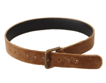 Ceinture Dolce &amp; Gabbana en velours marron avec boucle en métal et logo vintage bronze