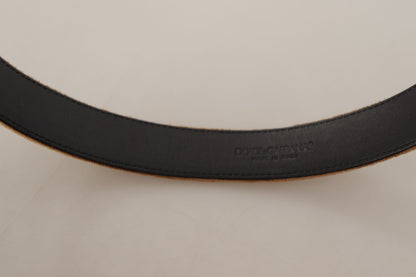Ceinture Dolce &amp; Gabbana en velours marron avec boucle en métal et logo vintage bronze