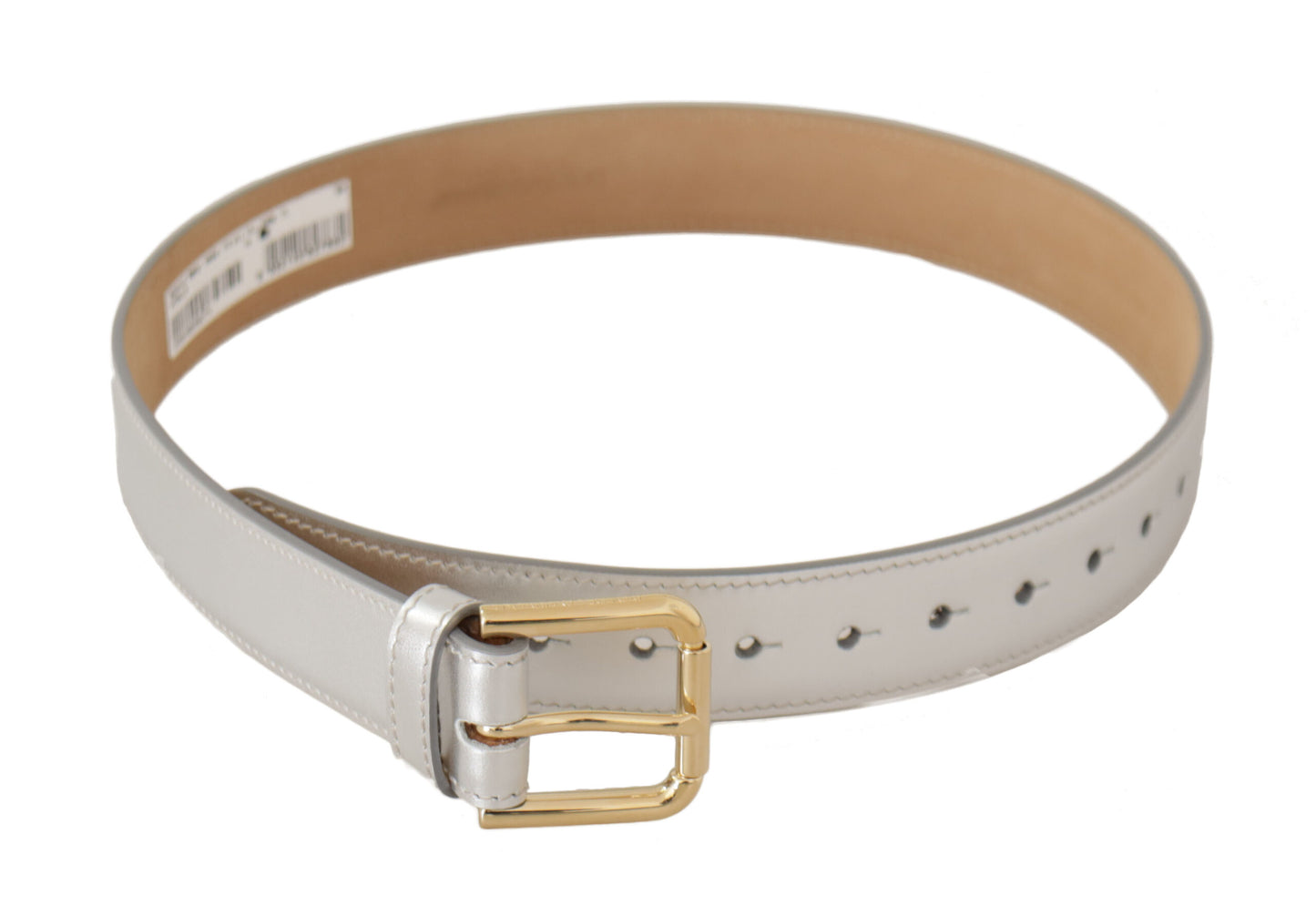 Ceinture Dolce &amp; Gabbana en cuir argenté avec logo doré et boucle en métal