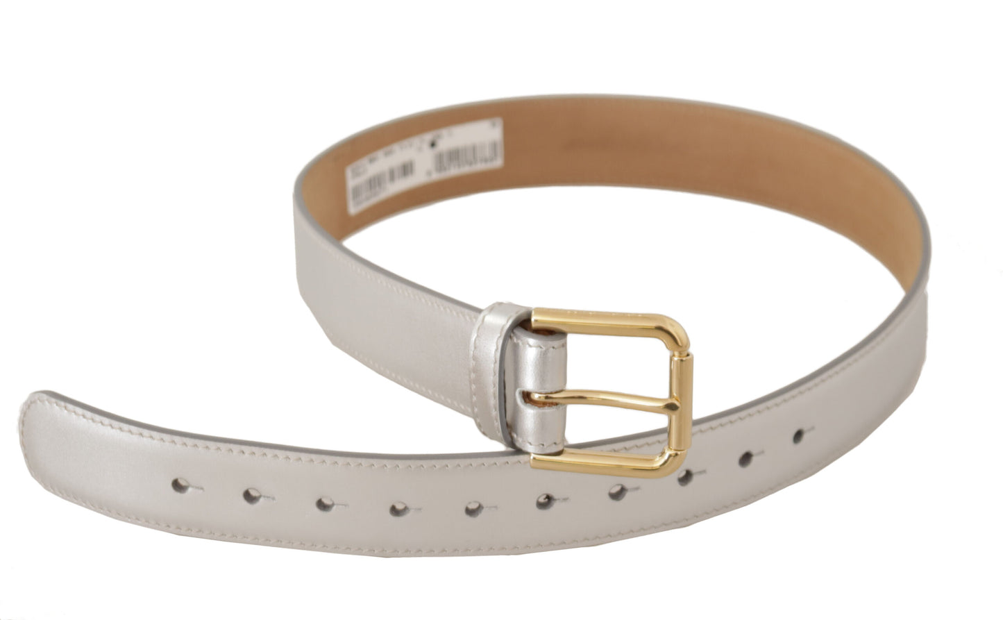 Ceinture Dolce &amp; Gabbana en cuir argenté avec logo doré et boucle en métal