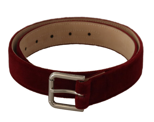Ceinture Dolce &amp; Gabbana en velours rouge avec boucle en métal gravée du logo argenté