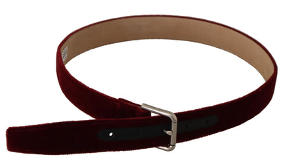 Ceinture Dolce &amp; Gabbana en velours rouge avec boucle en métal gravée du logo argenté