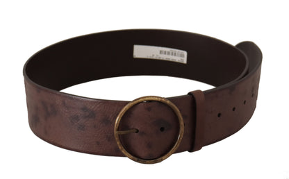 Ceinture à boucle ronde en cuir de veau marron foncé Dolce &amp; Gabbana avec logo