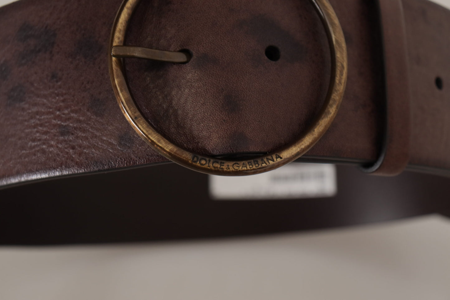Ceinture à boucle ronde en cuir de veau marron foncé Dolce &amp; Gabbana avec logo