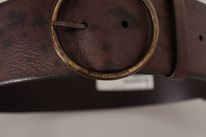 Ceinture à boucle ronde en cuir de veau marron foncé Dolce &amp; Gabbana avec logo
