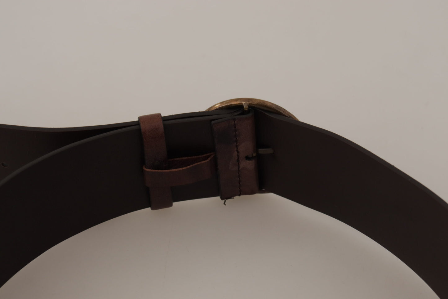 Ceinture à boucle ronde en cuir de veau marron foncé Dolce &amp; Gabbana avec logo
