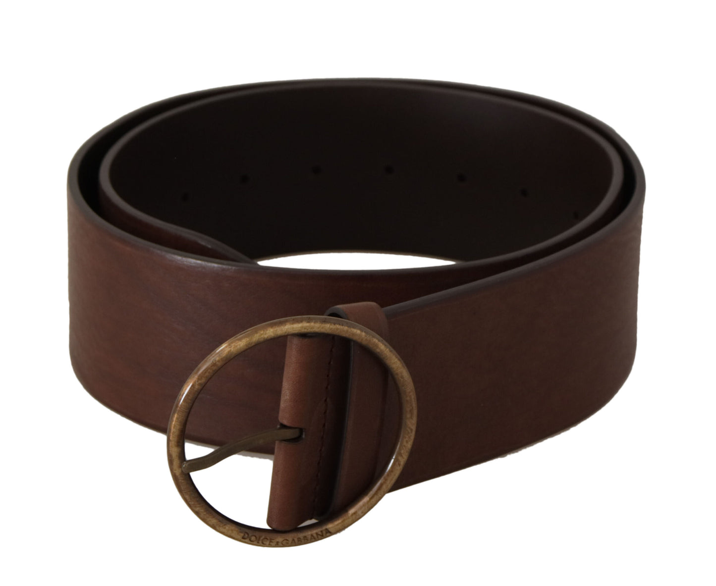 Ceinture large en cuir marron Dolce &amp; Gabbana avec boucle ronde en métal et logo