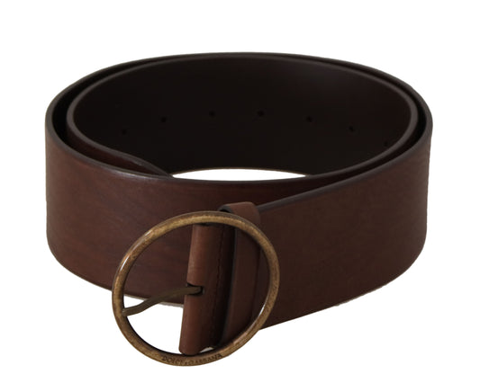 Ceinture large en cuir marron Dolce &amp; Gabbana avec boucle ronde en métal et logo