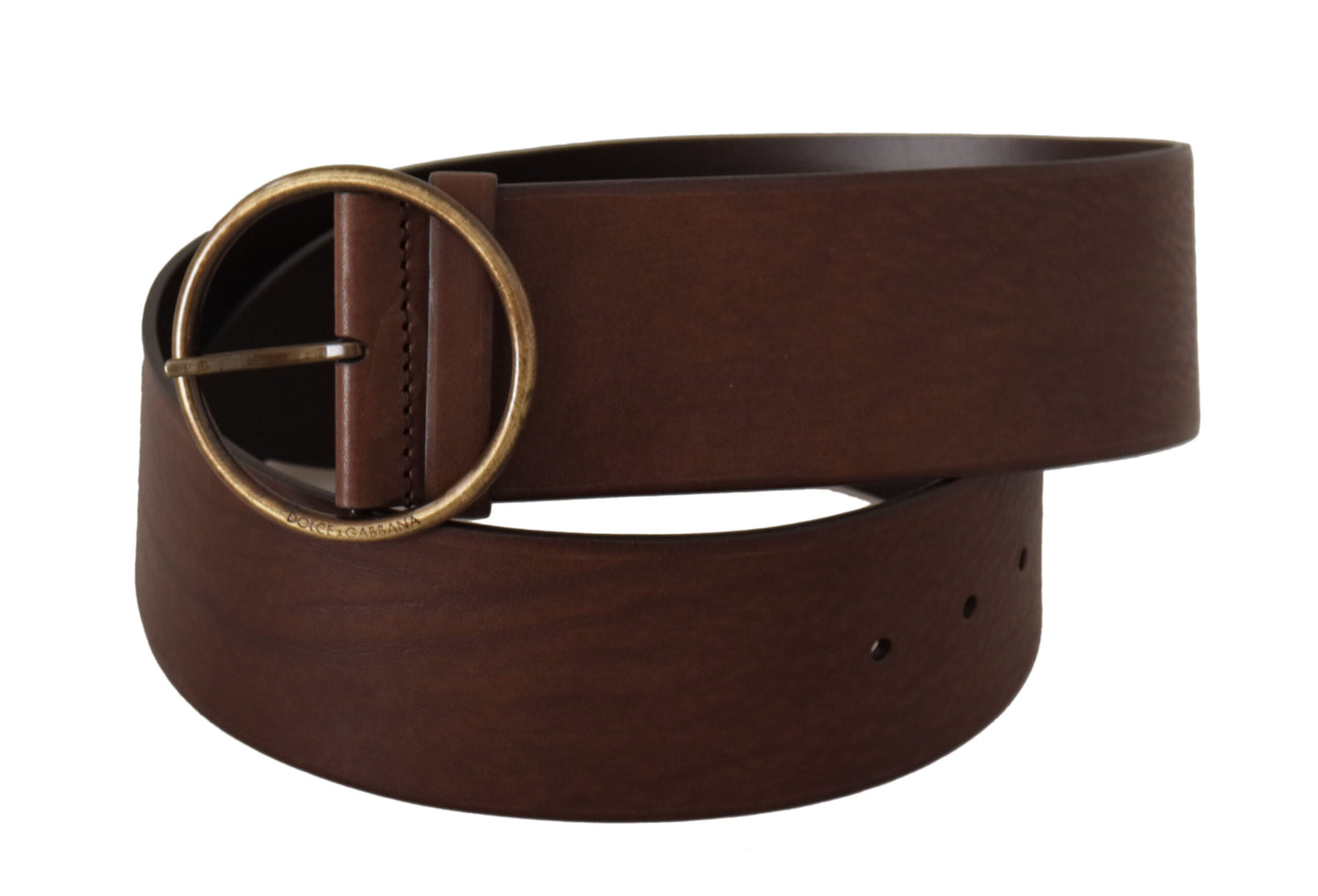 Ceinture large en cuir marron Dolce &amp; Gabbana avec boucle ronde en métal et logo