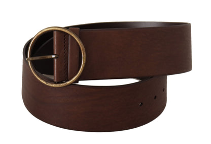 Ceinture large en cuir marron Dolce &amp; Gabbana avec boucle ronde en métal et logo