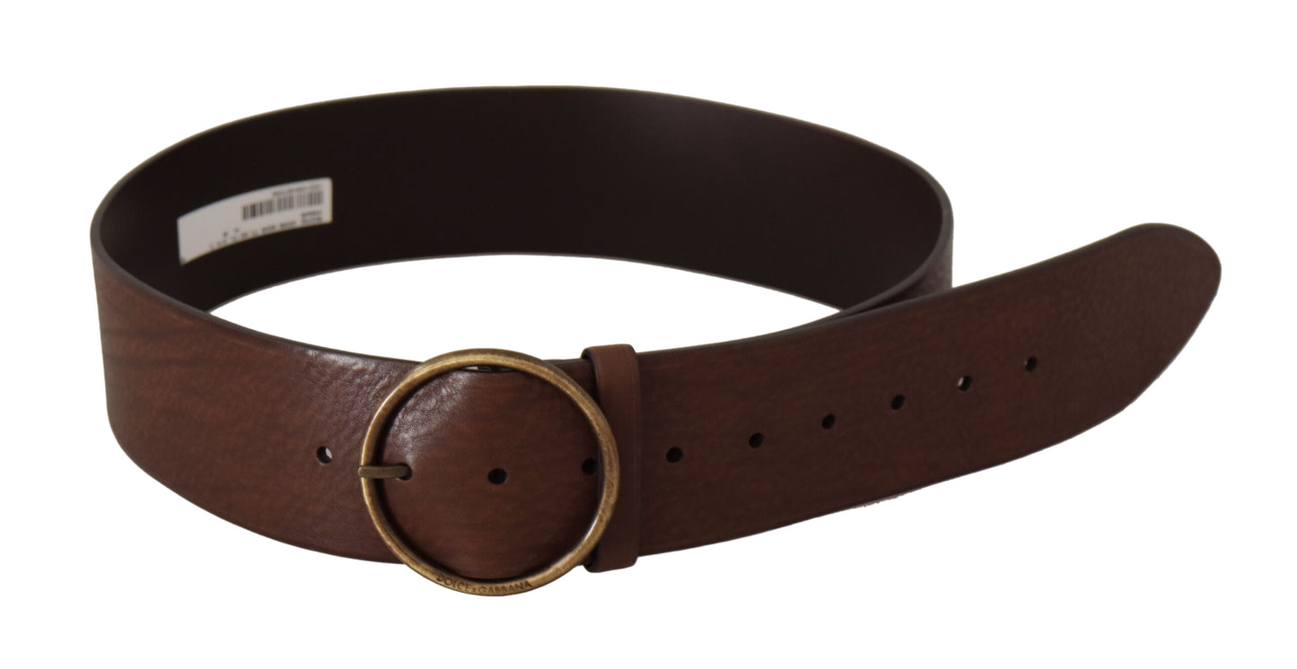Ceinture large en cuir marron Dolce &amp; Gabbana avec boucle ronde en métal et logo
