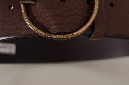 Ceinture large en cuir marron Dolce &amp; Gabbana avec boucle ronde en métal et logo