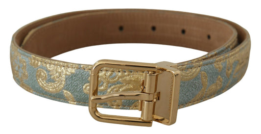 Ceinture Dolce &amp; Gabbana en cuir bleu jacquard avec boucle en métal doré gaufré