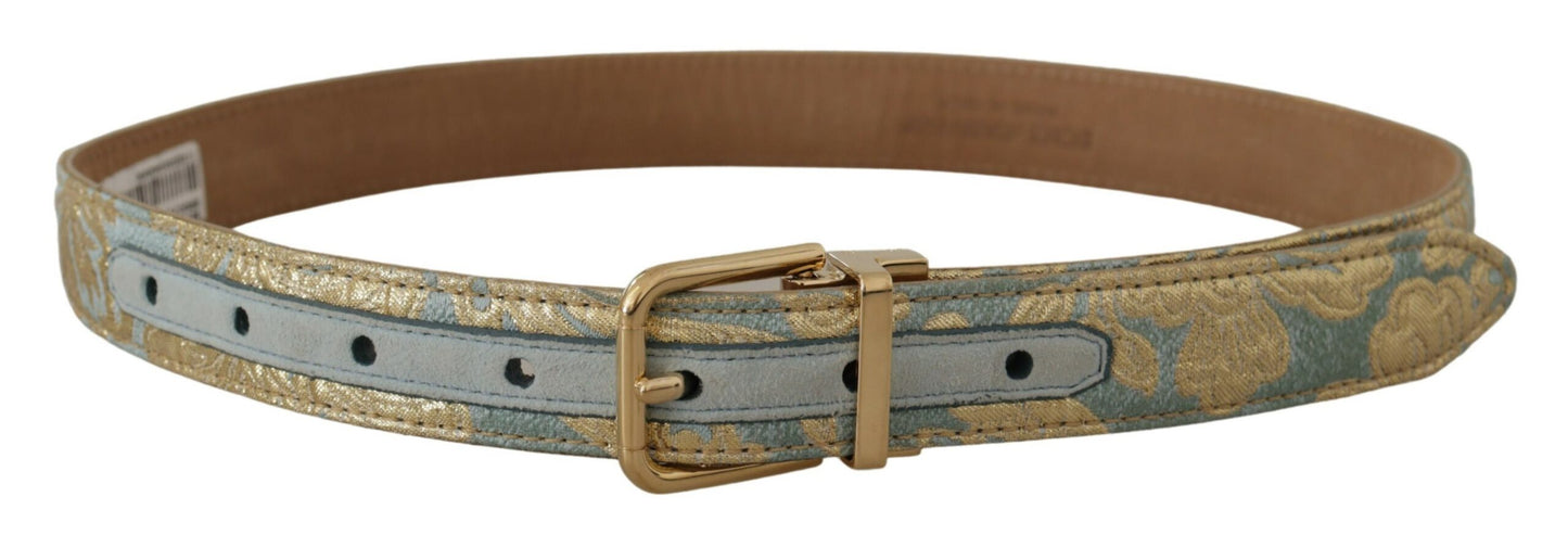 Ceinture Dolce &amp; Gabbana en cuir bleu jacquard avec boucle en métal doré gaufré