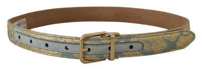 Ceinture Dolce &amp; Gabbana en cuir bleu jacquard avec boucle en métal doré gaufré