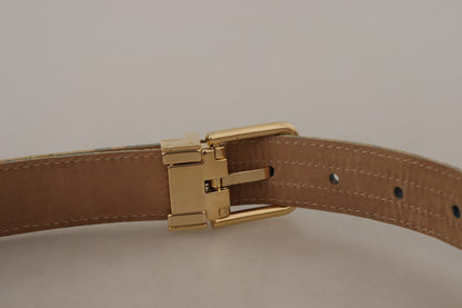 Ceinture Dolce &amp; Gabbana en cuir bleu jacquard avec boucle en métal doré gaufré