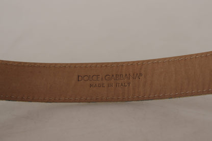 Ceinture Dolce &amp; Gabbana en cuir bleu jacquard avec boucle en métal doré gaufré