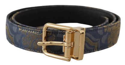 Ceinture Dolce &amp; Gabbana bleu marine en jacquard avec logo doré et boucle en métal