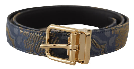 Ceinture Dolce &amp; Gabbana bleu marine en jacquard avec logo doré et boucle en métal