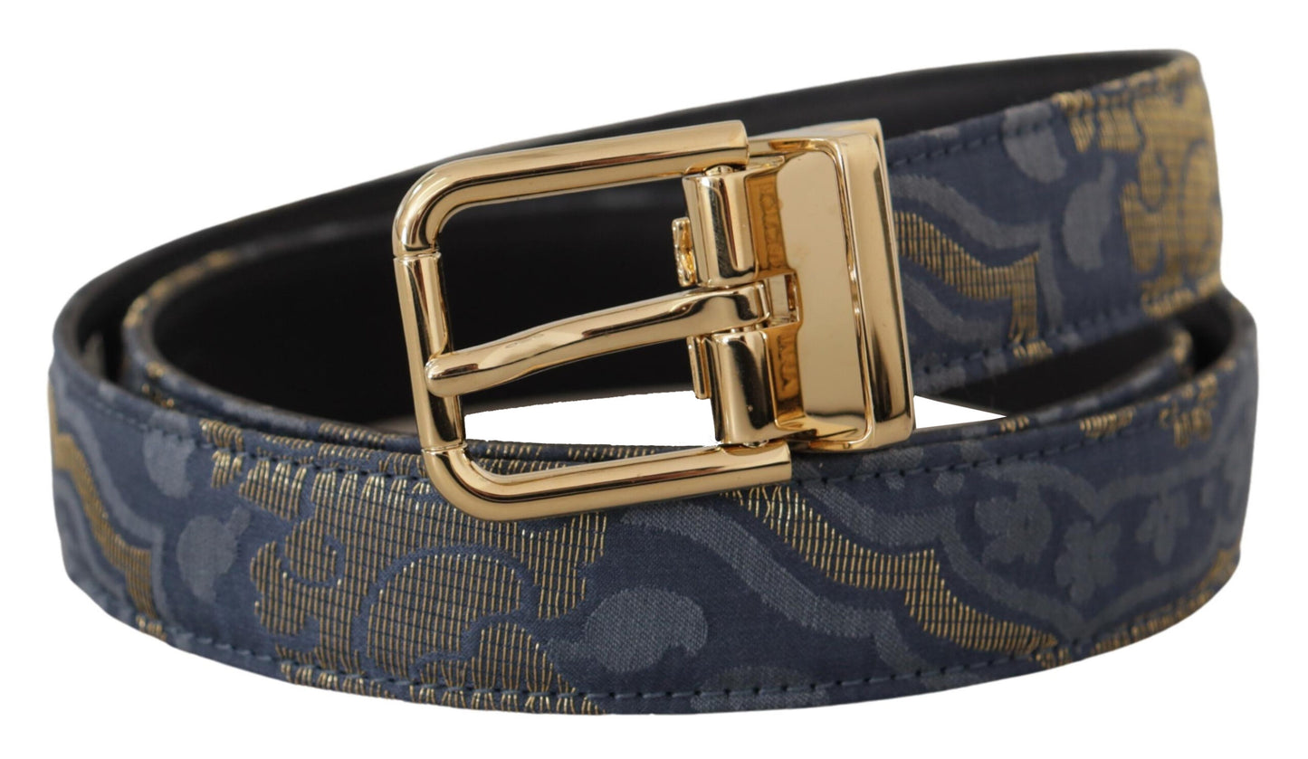 Ceinture Dolce &amp; Gabbana bleu marine en jacquard avec logo doré et boucle en métal