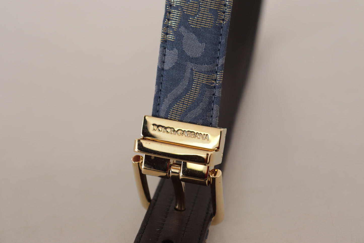 Ceinture Dolce &amp; Gabbana bleu marine en jacquard avec logo doré et boucle en métal
