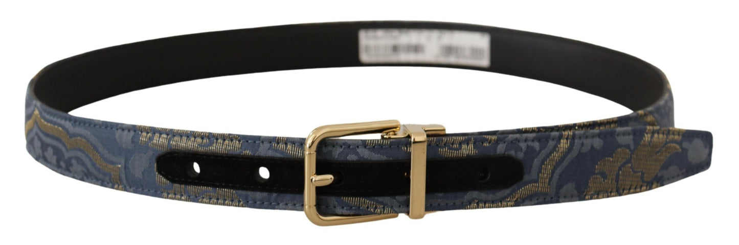 Ceinture Dolce &amp; Gabbana bleu marine en jacquard avec logo doré et boucle en métal