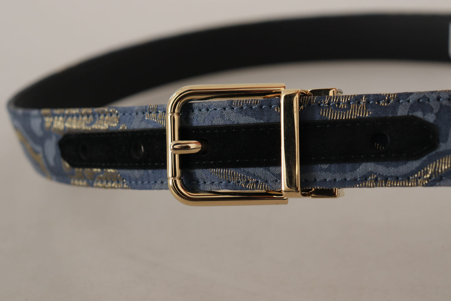 Ceinture Dolce &amp; Gabbana bleu marine en jacquard avec logo doré et boucle en métal