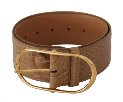 Ceinture Dolce &amp; Gabbana en cuir marron beige avec boucle ovale en métal doré