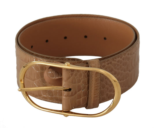 Ceinture Dolce &amp; Gabbana en cuir marron beige avec boucle ovale en métal doré