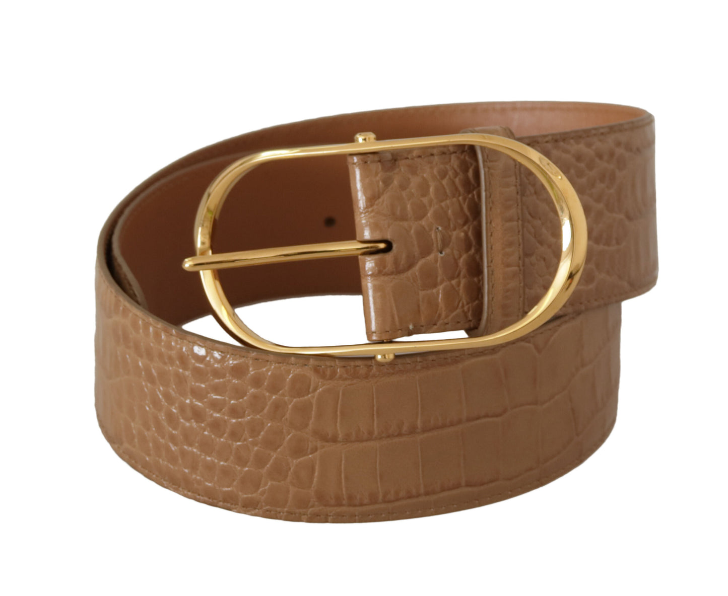 Ceinture Dolce &amp; Gabbana en cuir marron beige avec boucle ovale en métal doré