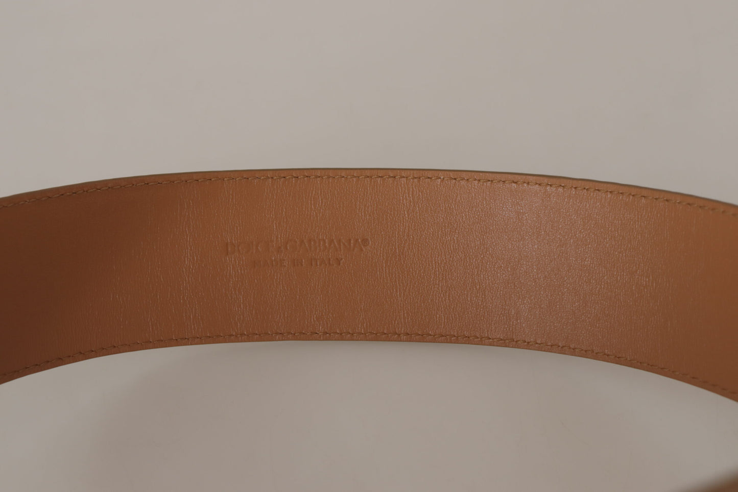 Ceinture Dolce &amp; Gabbana en cuir marron beige avec boucle ovale en métal doré