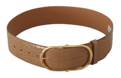 Ceinture Dolce &amp; Gabbana en cuir marron beige avec boucle ovale en métal doré