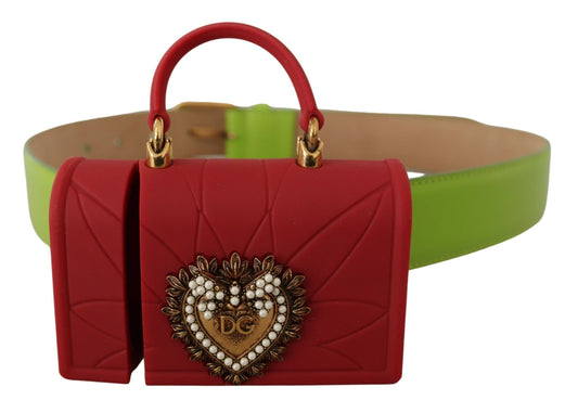 Dolce &amp; Gabbana Sac micro-casque en cuir vert Devotion Heart avec ceinture pour écouteurs