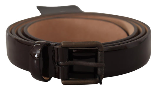 Ceinture en cuir verni noir avec boucle en métal et logo Dolce &amp; Gabbana