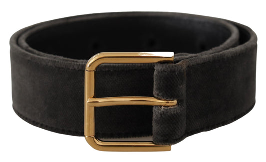 Ceinture Dolce &amp; Gabbana en velours marron avec boucle en métal doré et logo