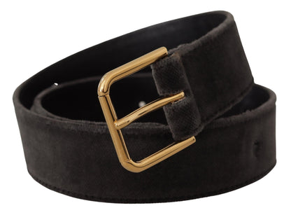 Ceinture Dolce &amp; Gabbana en velours marron avec boucle en métal doré et logo