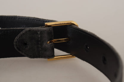 Ceinture Dolce &amp; Gabbana en velours marron avec boucle en métal doré et logo
