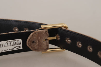 Ceinture Dolce &amp; Gabbana en velours marron clair avec logo doré et boucle en métal