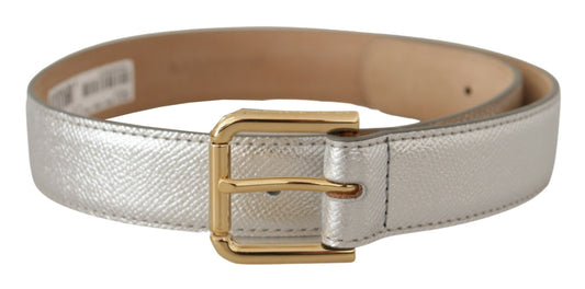 Ceinture Dolce &amp; Gabbana en cuir argenté avec logo doré et boucle en métal