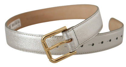 Ceinture Dolce &amp; Gabbana en cuir argenté avec logo doré et boucle en métal
