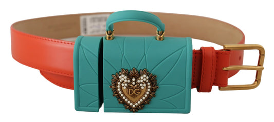 Dolce &amp; Gabbana Sac micro-casque en cuir orange Devotion Heart avec ceinture et écouteurs
