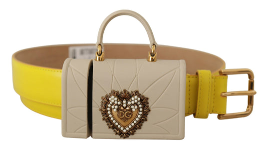 Dolce &amp; Gabbana Sac micro-casque en cuir jaune Devotion Heart avec ceinture pour écouteurs