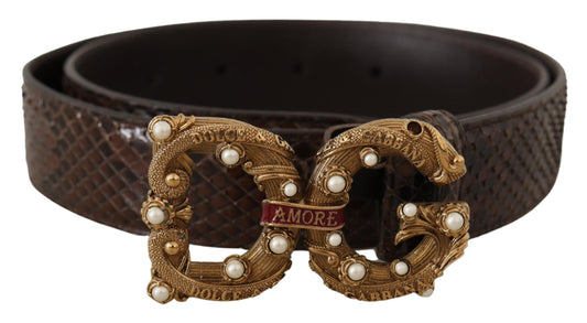 Ceinture à boucle logo en cuir exotique à imprimé animalier Dolce &amp; Gabbana marron Amore