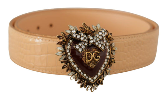 Ceinture à boucle de taille Dolce &amp; Gabbana beige motif crocodile DEVOTION Heart DG