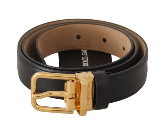 Ceinture Dolce &amp; Gabbana en cuir de veau noir avec boucle à la taille et logo en métal doré